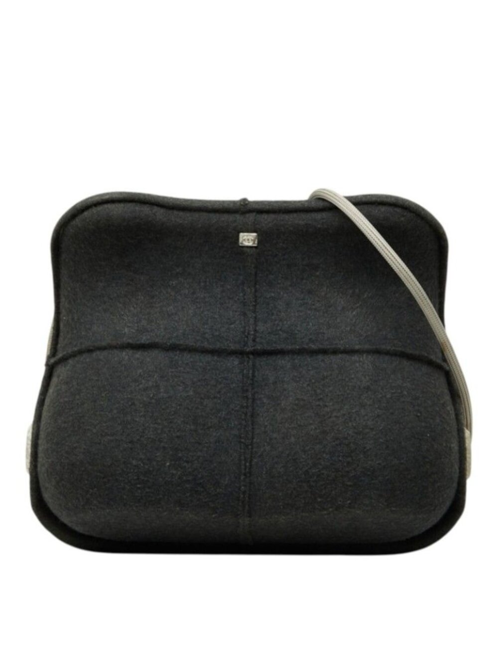 Chanel CC Logo Hip Crossbody Shoulder Bag Gray Felt